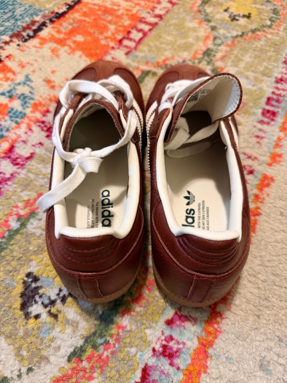 ADIDAS Brown Leather Sneakers with White Stripes. Size US men’s 6.5 / Women’s 8 - Picture 6 of 13